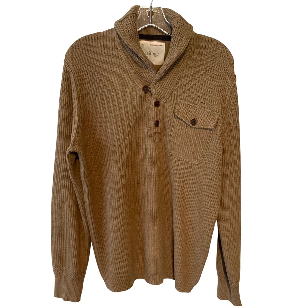 Banana Republic Heritage Khaki Safari Shawl Collar Cotton‎ Sweater in Size M